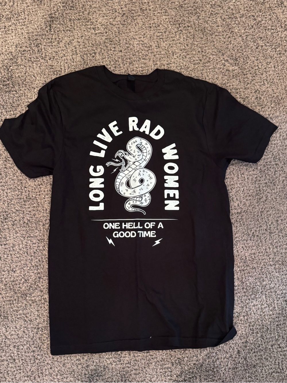 Gildan Black Tee with White Snake Graphic and Slogan